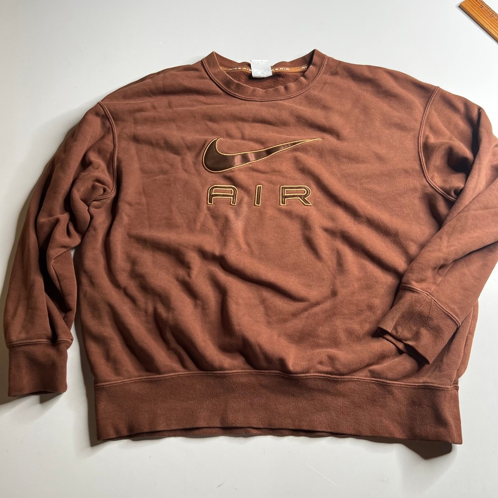 Nike‎ Air Womens Brown Oversized Crewneck Sweatshirt Embroidered Logo Small
